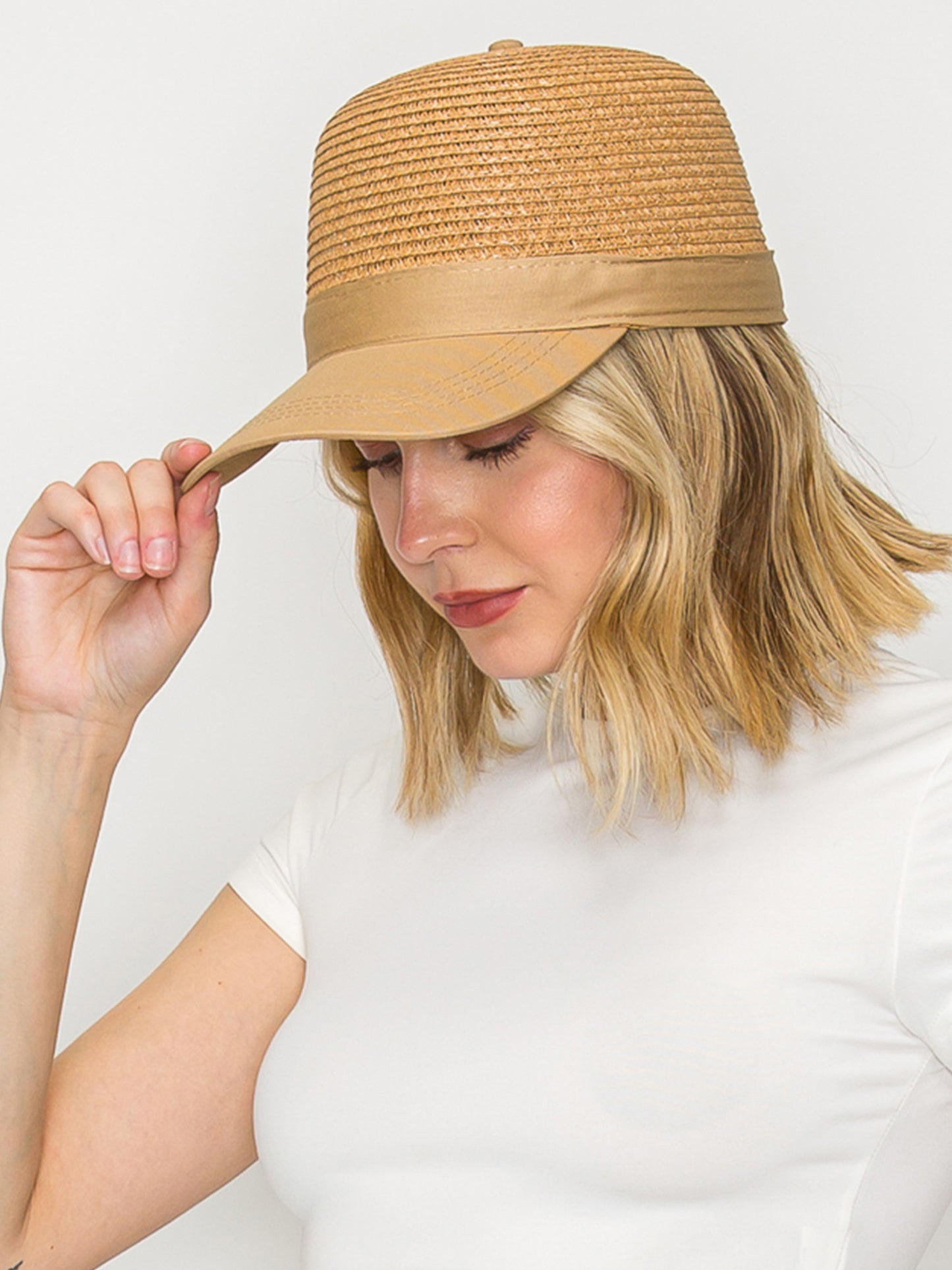 Grace Straw Woven Paper Braid Baseball Cap with Fabric Brim