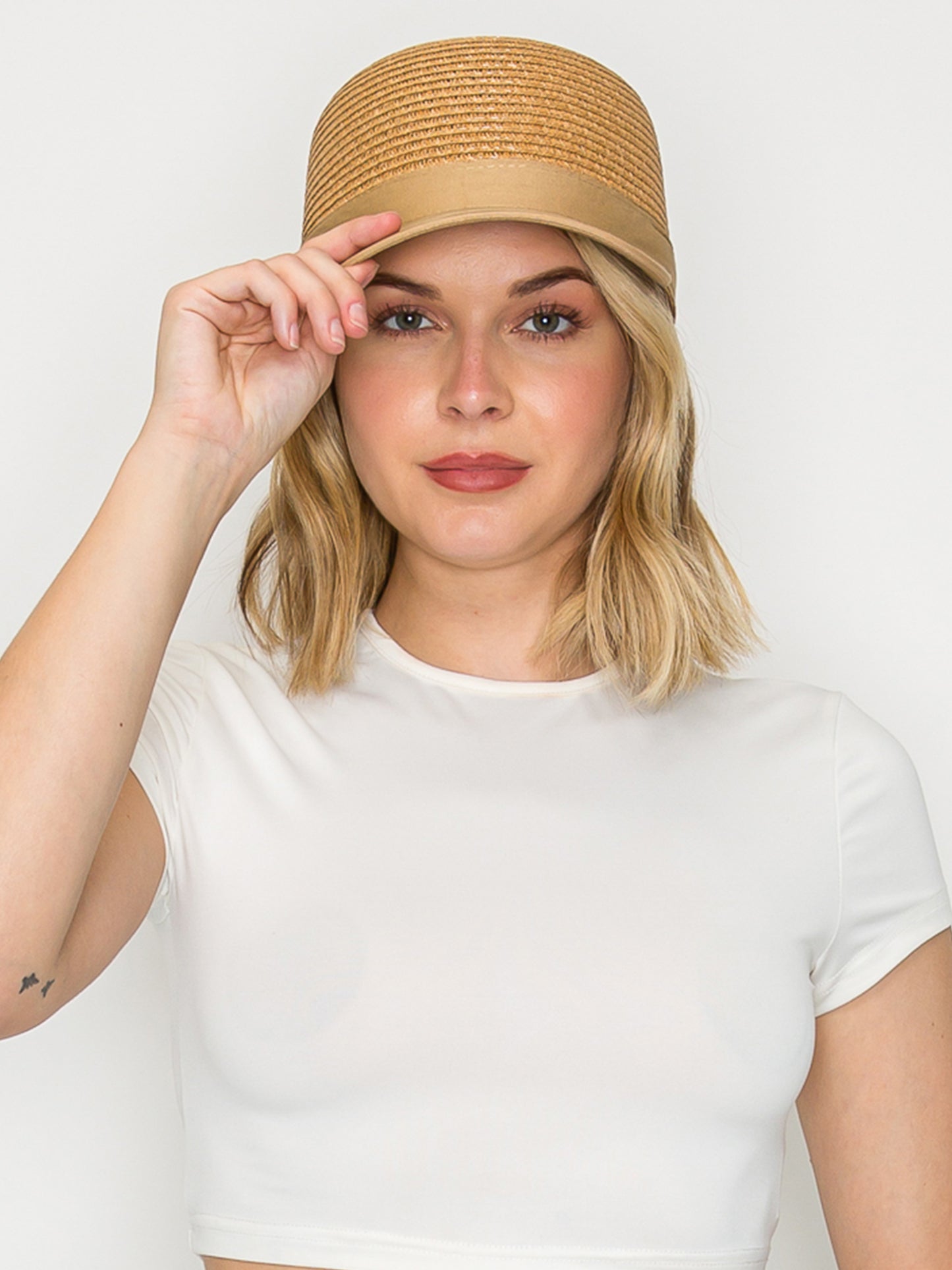 Grace Straw Woven Paper Braid Baseball Cap with Fabric Brim