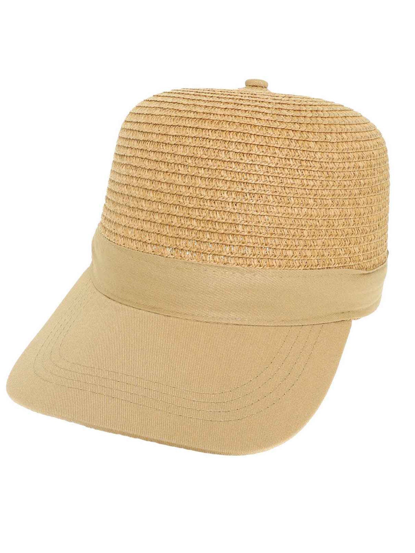 Grace Straw Woven Paper Braid Baseball Cap with Fabric Brim