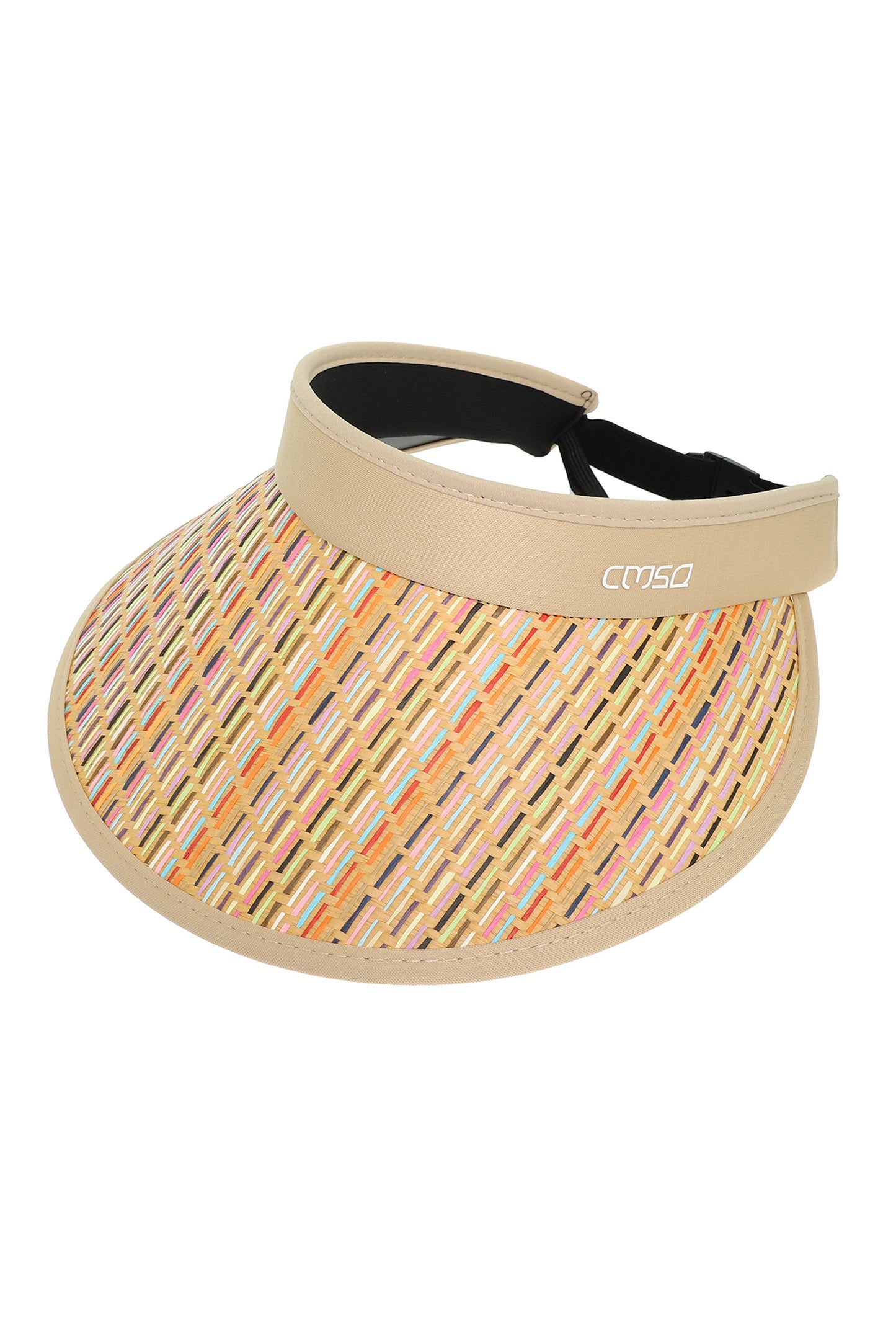 Ariella Fashion Colorful Stripe Straw Sun Visor Hat | Beige