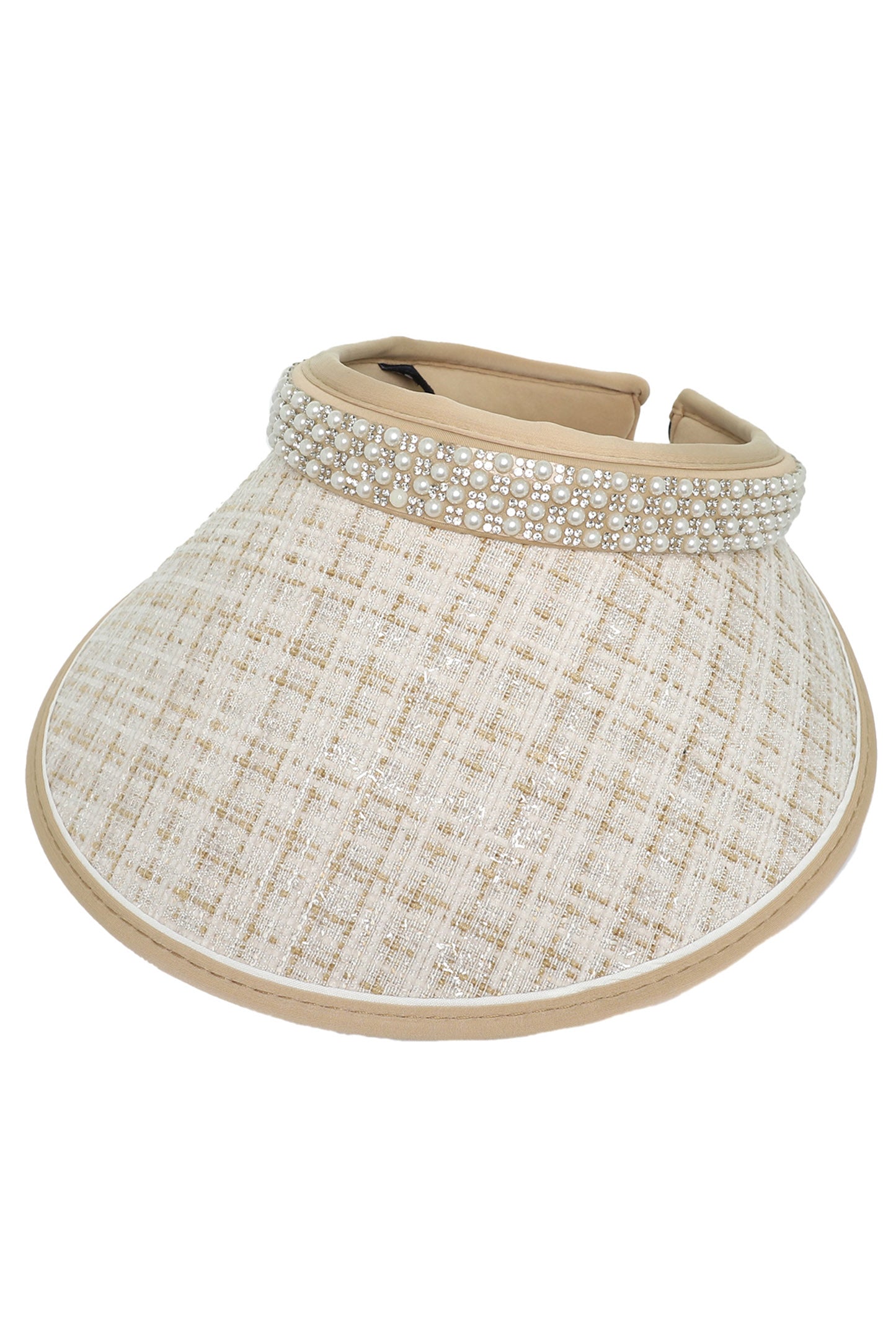 Sara Fashion Down Wide Brim Fabric Sun Visor Hat | Beige