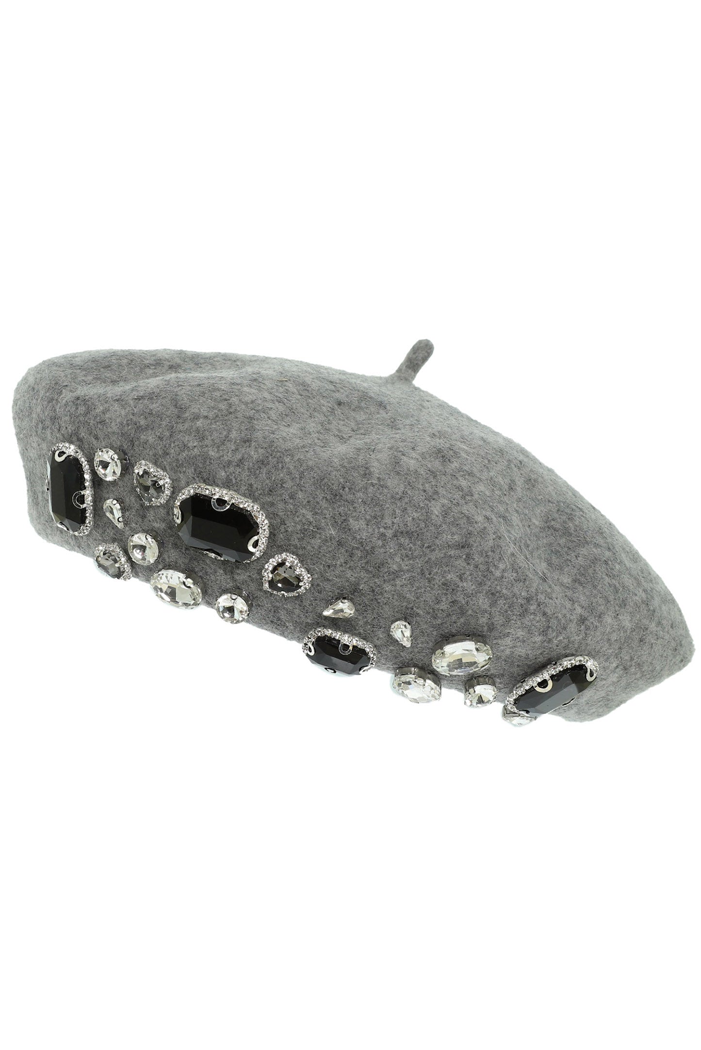 Crystal Rhinestone Embellished Wool Blend French Beret | Grey