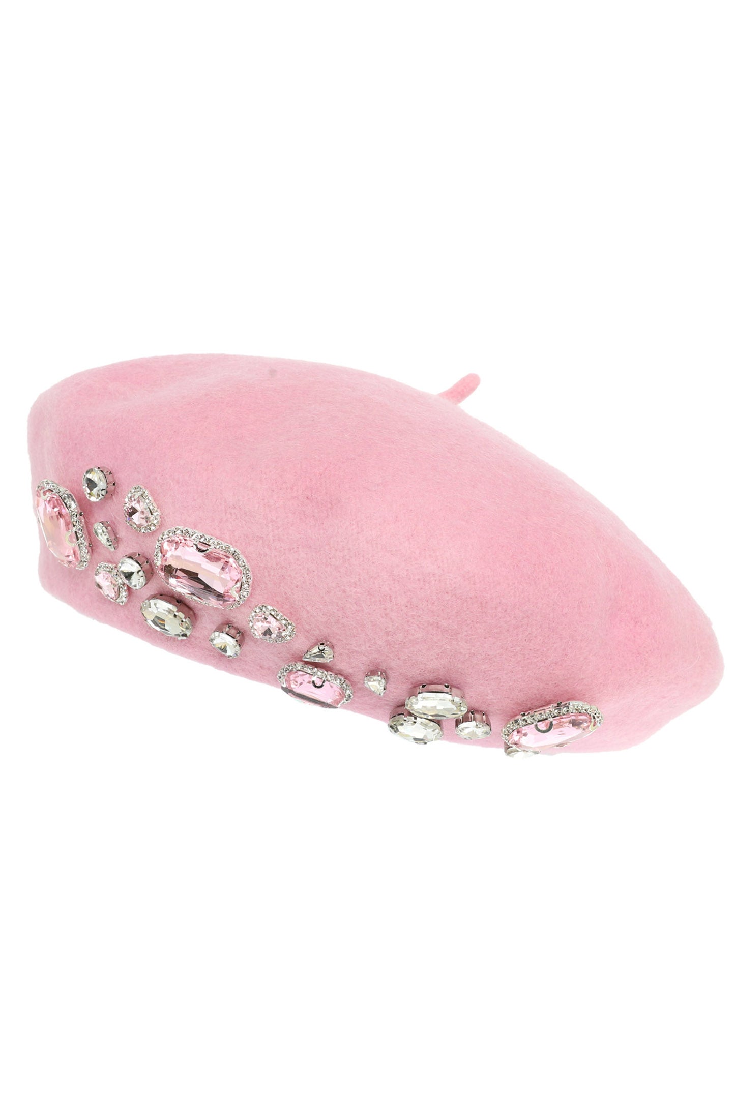 Crystal Rhinestone Embellished Wool Blend French Beret | Pink