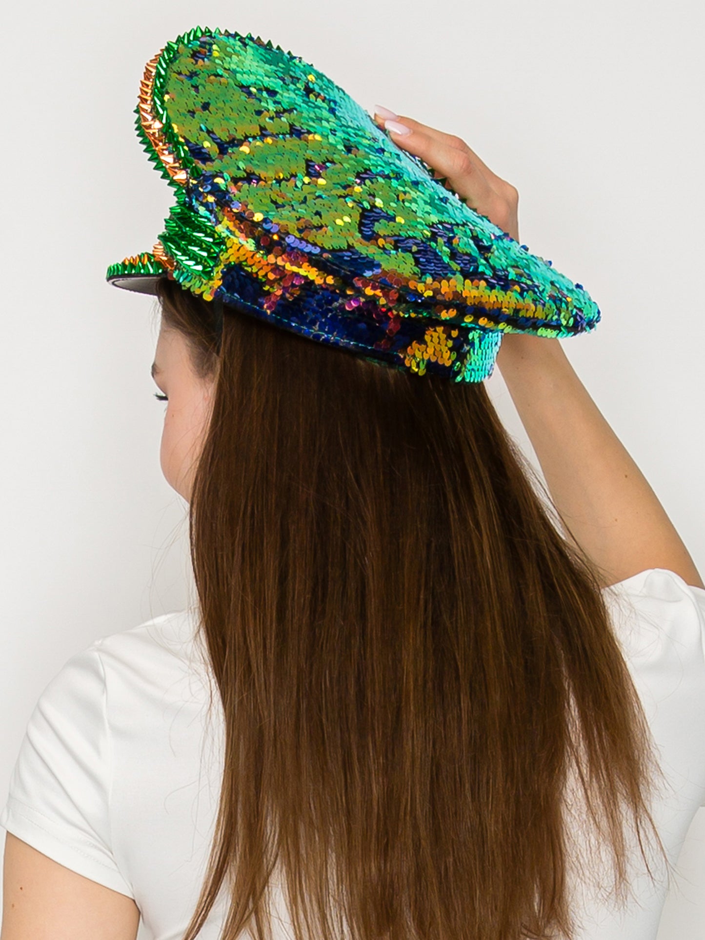 Maya Crystal & Sequin Embellished Peacock Captain Hat