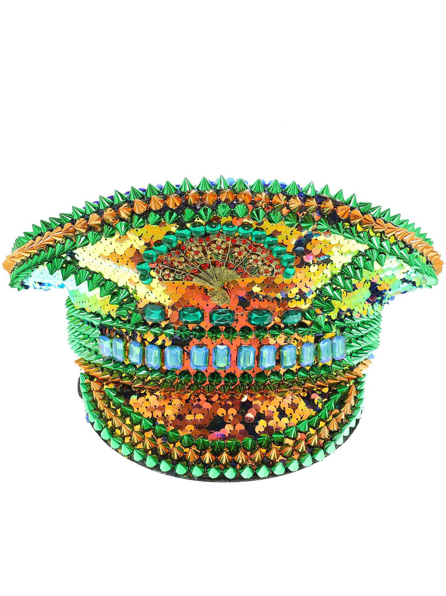 Maya Crystal & Sequin Embellished Peacock Captain Hat