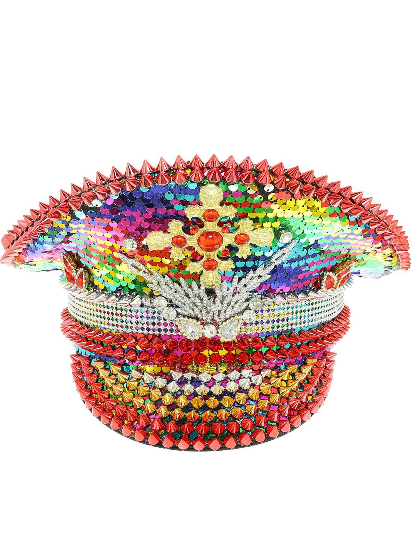 Maya Crystal & Sequin Embellished Peacock Captain Hat