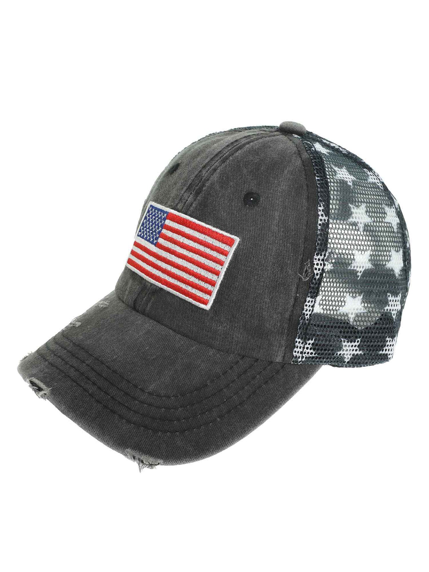 Alexandra USA Flag Embroidered Relaxed Denim Trucker Hat