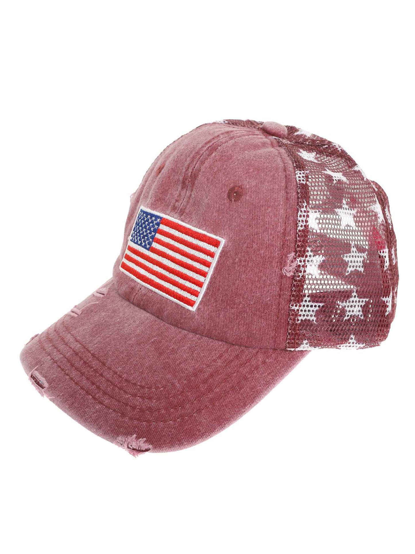Alexandra USA Flag Embroidered Relaxed Denim Trucker Hat