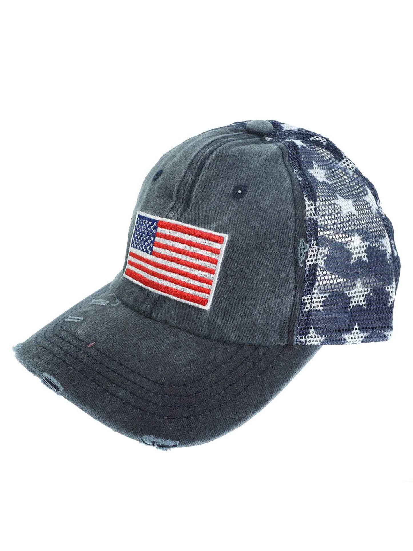 Alexandra USA Flag Embroidered Relaxed Denim Trucker Hat