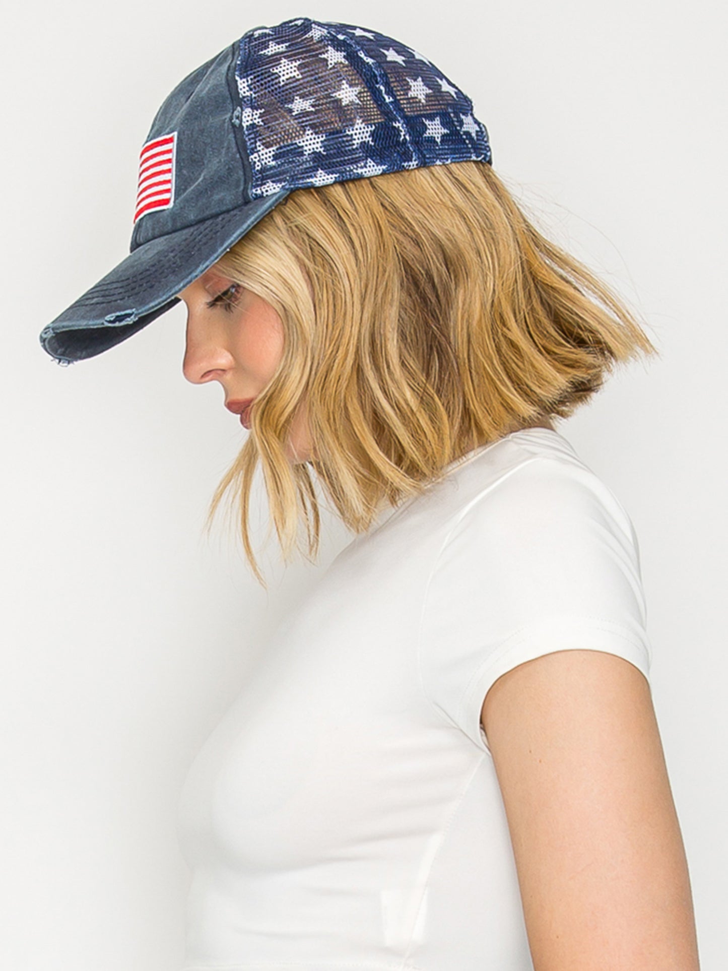 Alexandra USA Flag Embroidered Relaxed Denim Trucker Hat