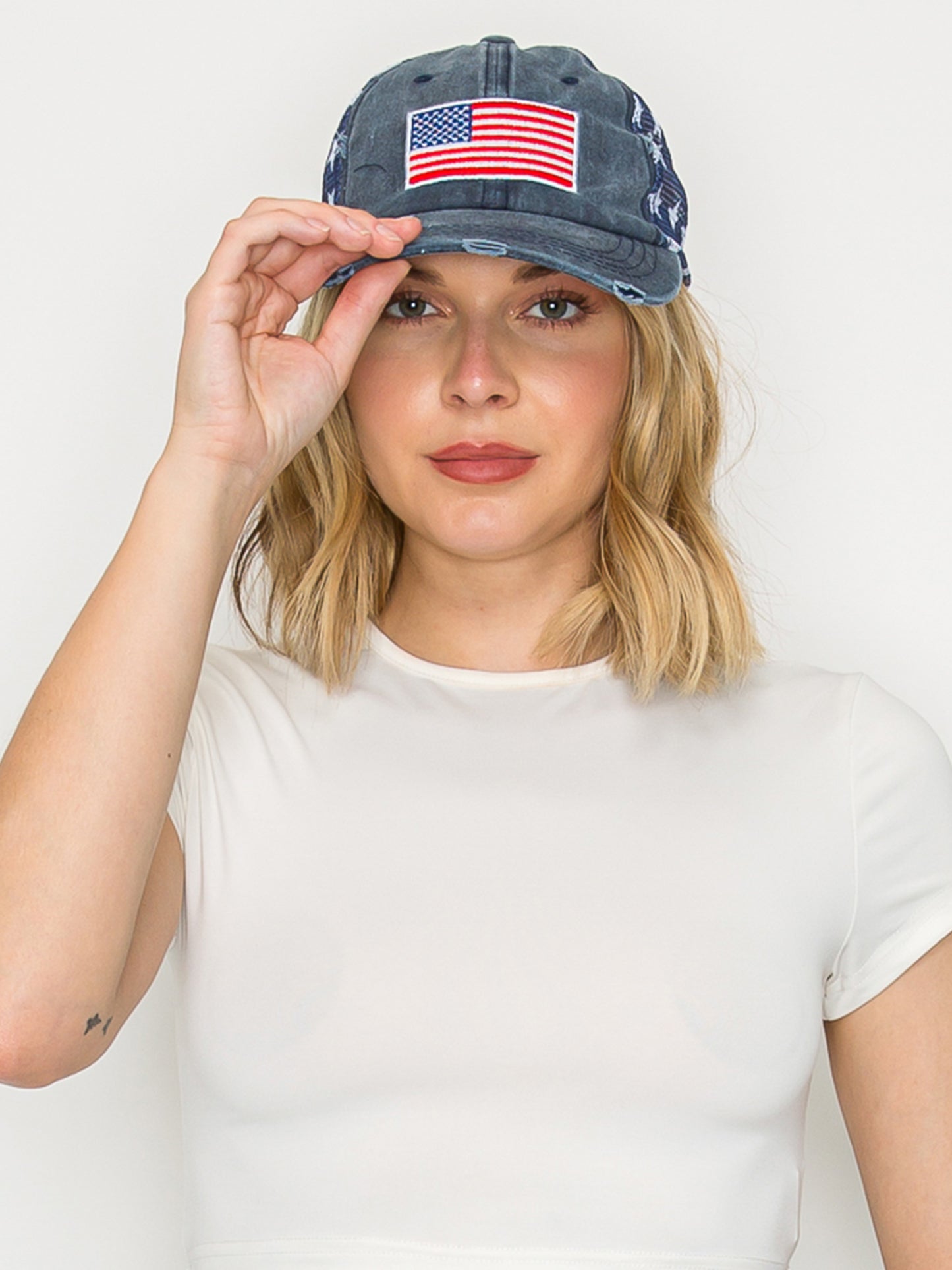 Alexandra USA Flag Embroidered Relaxed Denim Trucker Hat