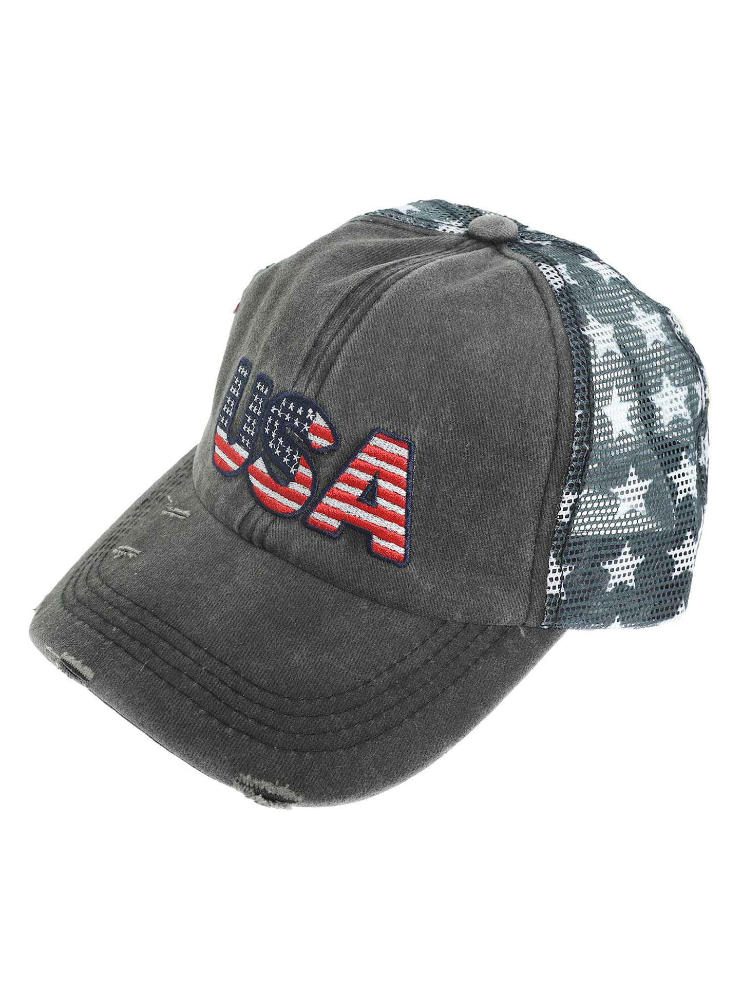 Rachel American Flag USA Embroidered Relaxed Denim Trucker Hat