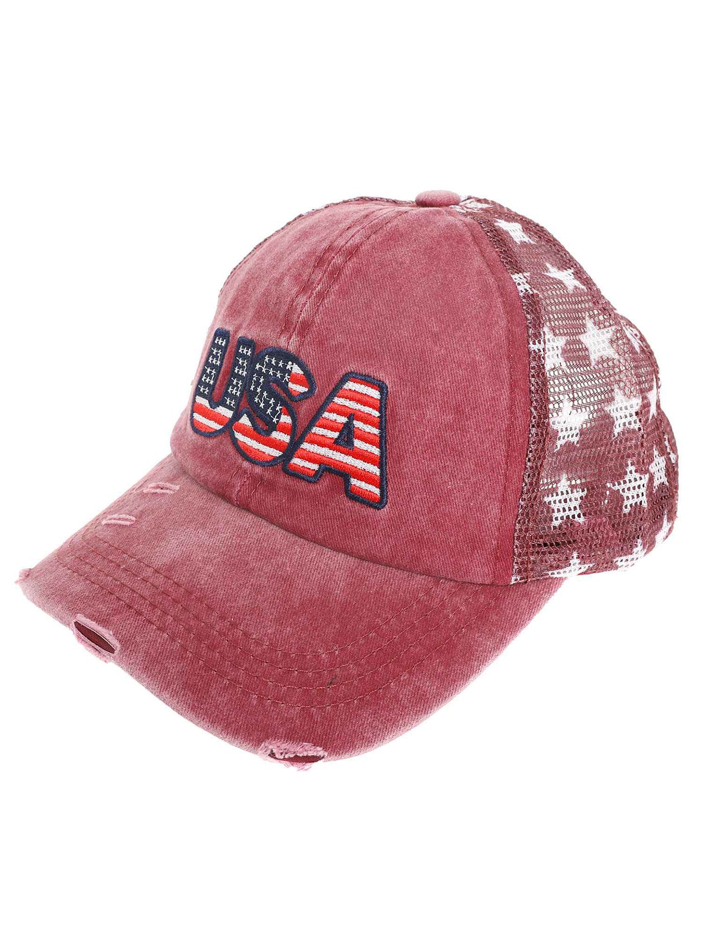 Rachel American Flag USA Embroidered Relaxed Denim Trucker Hat