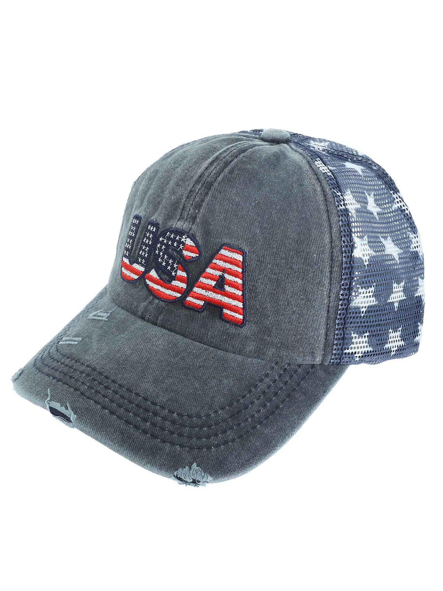 Rachel American Flag USA Embroidered Relaxed Denim Trucker Hat