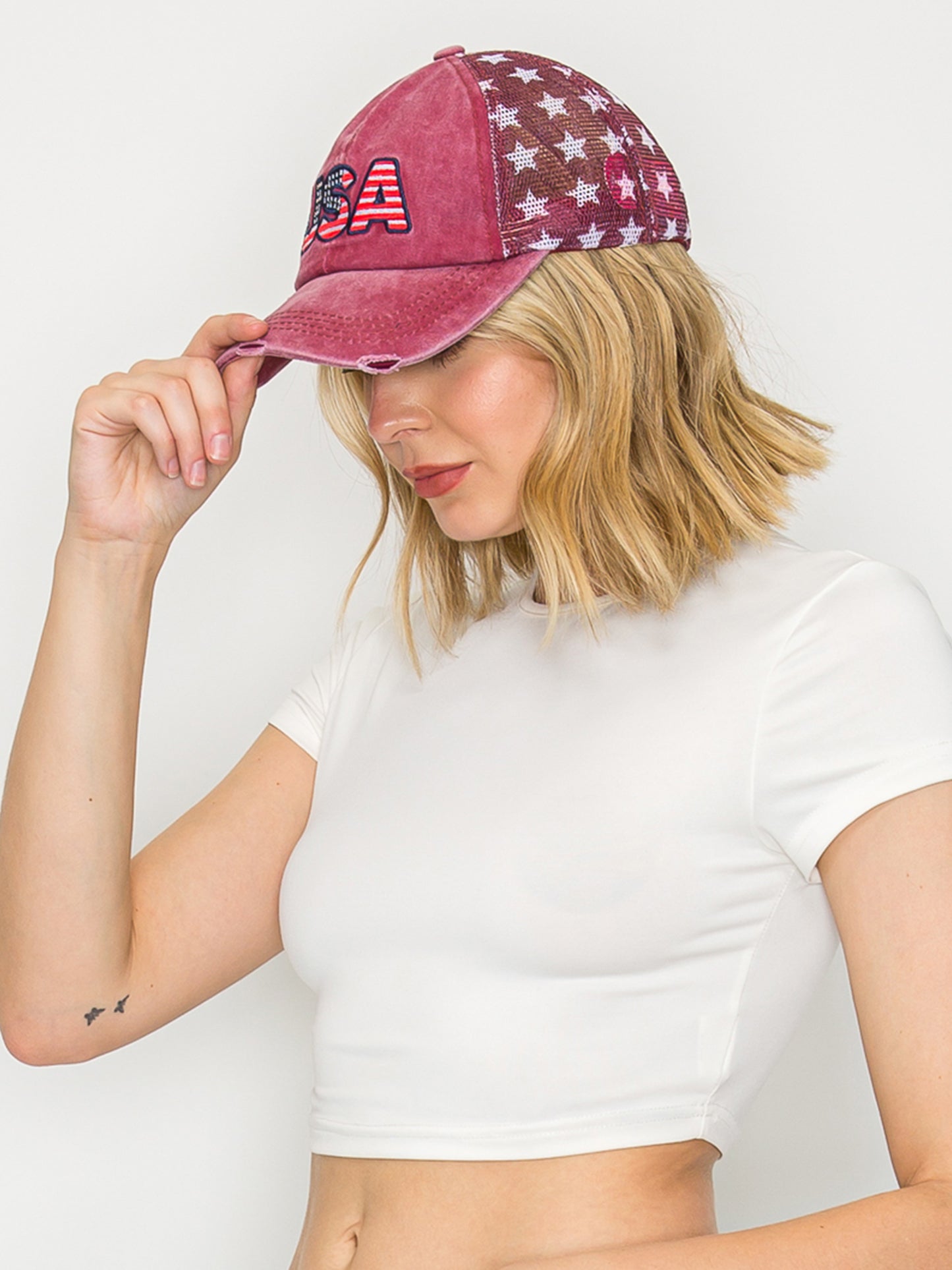 Rachel American Flag USA Embroidered Relaxed Denim Trucker Hat