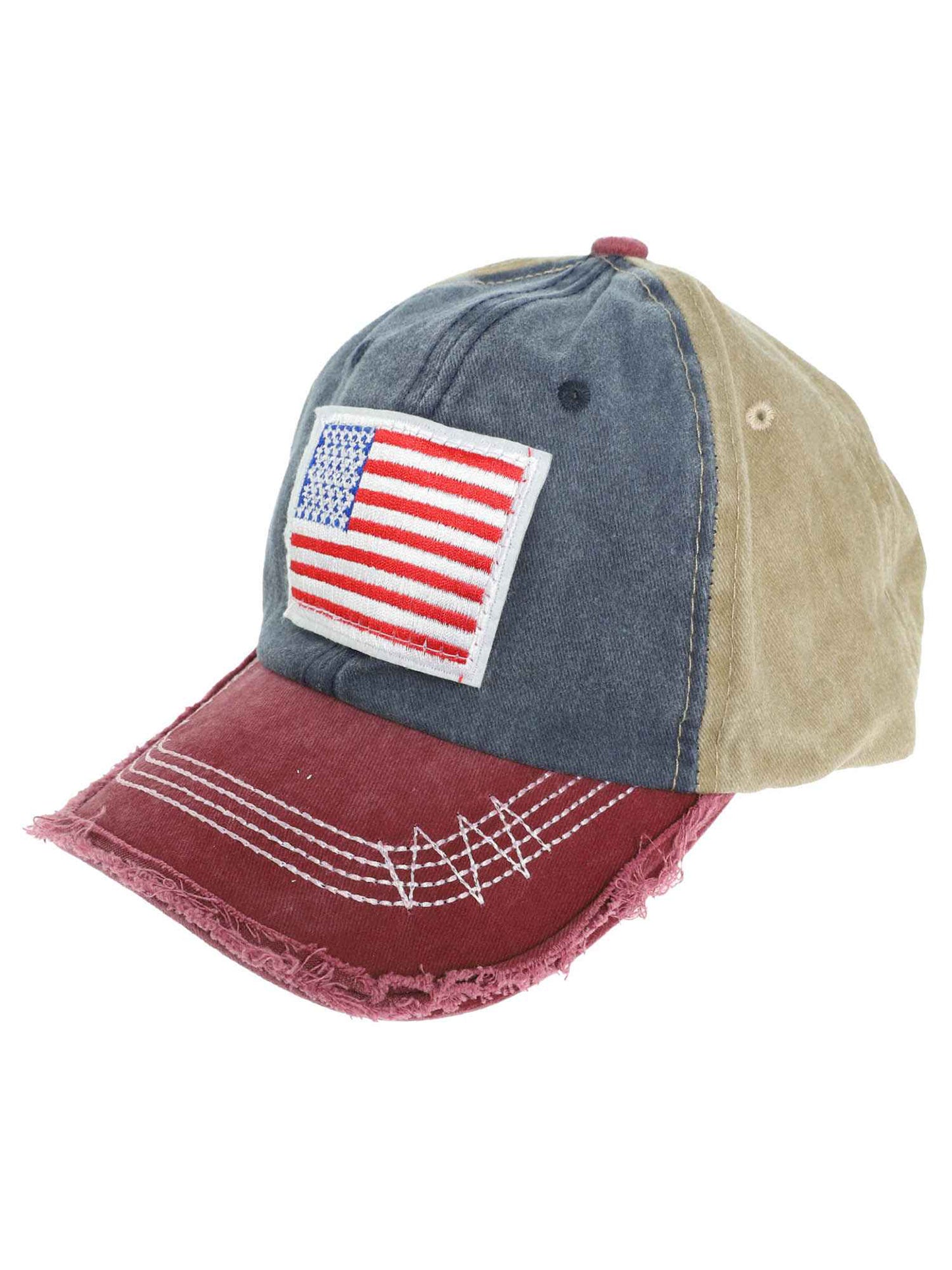 Kimberly American Flag USA Embroidered Relaxed Denim Fit Baseball Cap