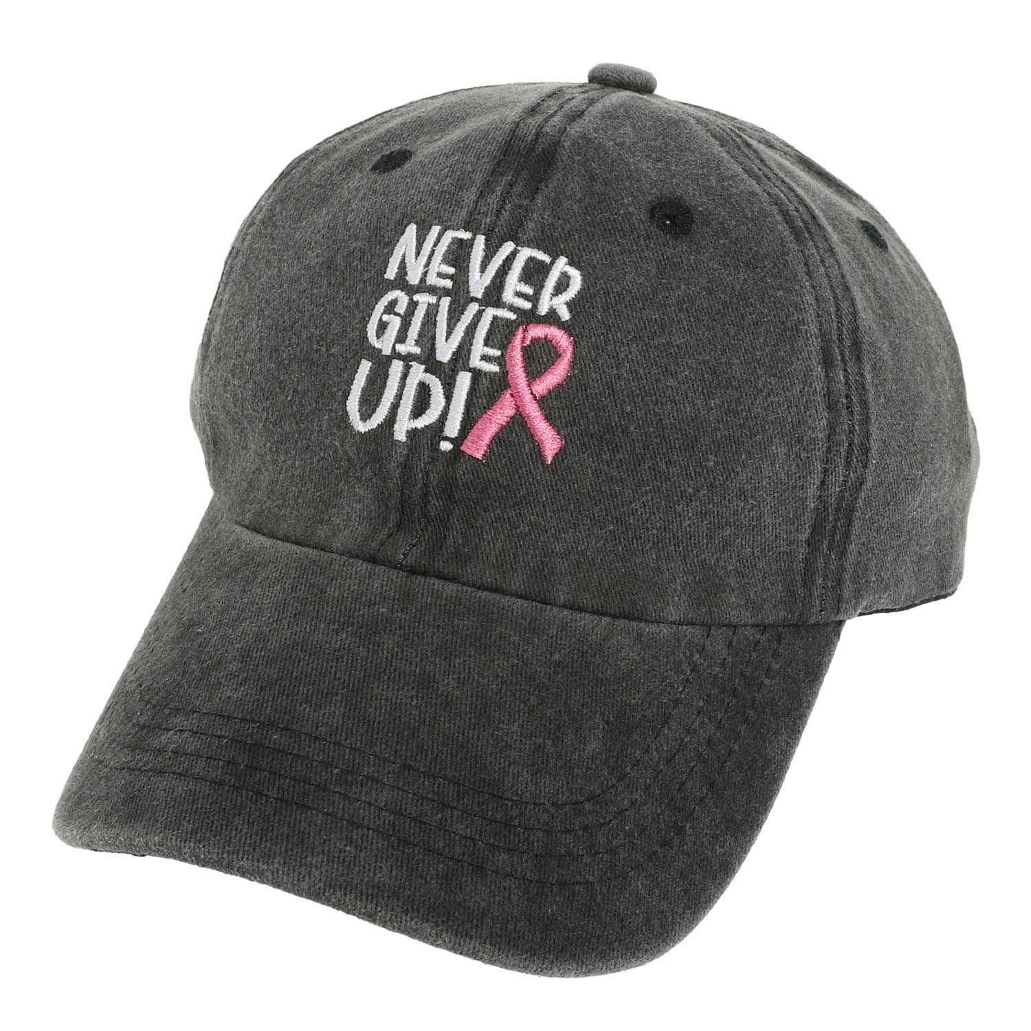 Esther "Never Give Up" Breast Cancer Awareness Ribbon Baseball Cap | Black