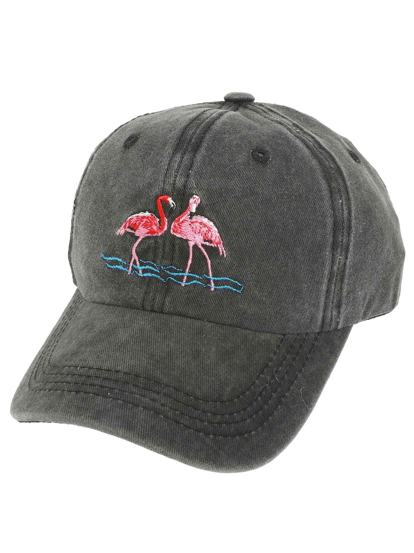 Evangeline Pink Flamingo Embroidered Relaxed Denim Fit Baseball Cap