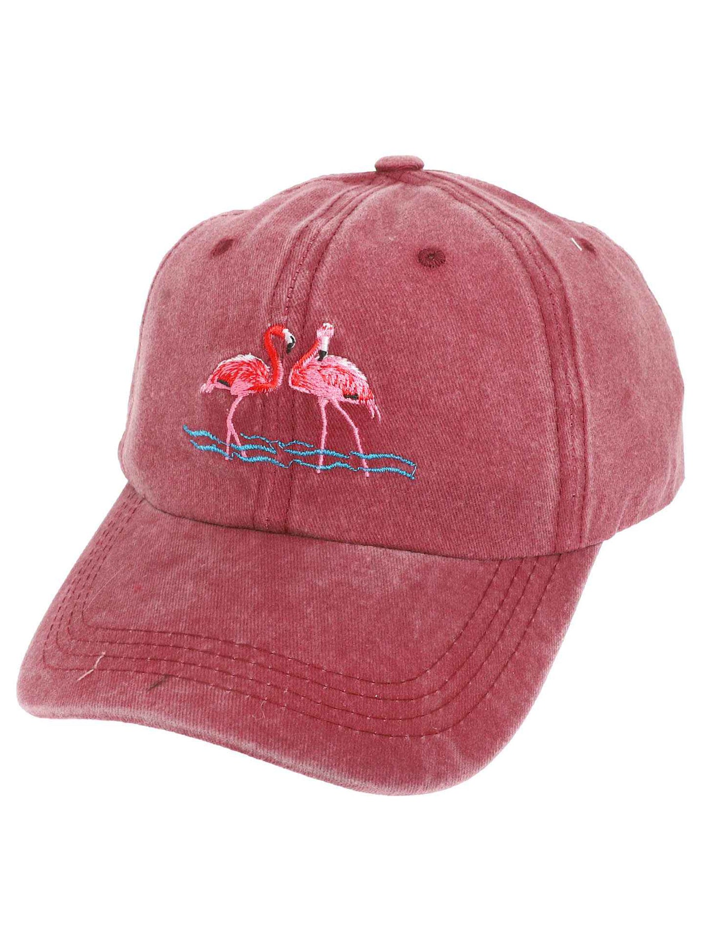 Evangeline Pink Flamingo Embroidered Relaxed Denim Fit Baseball Cap