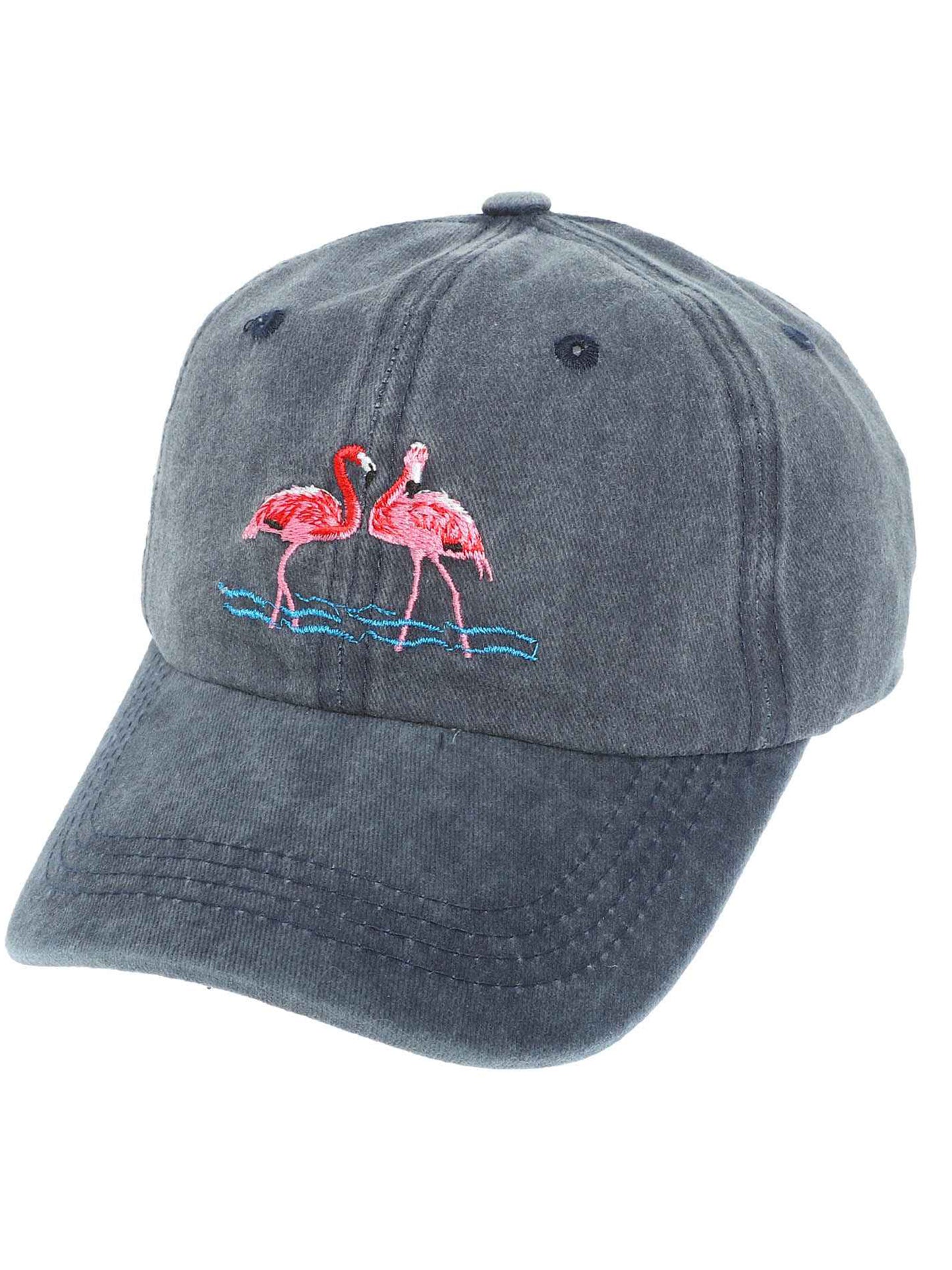 Evangeline Pink Flamingo Embroidered Relaxed Denim Fit Baseball Cap