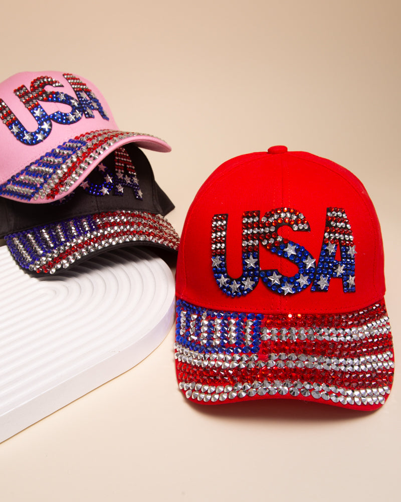 Sylvia American Flag Hotfix Rhinestone Embellished Baseball Cap