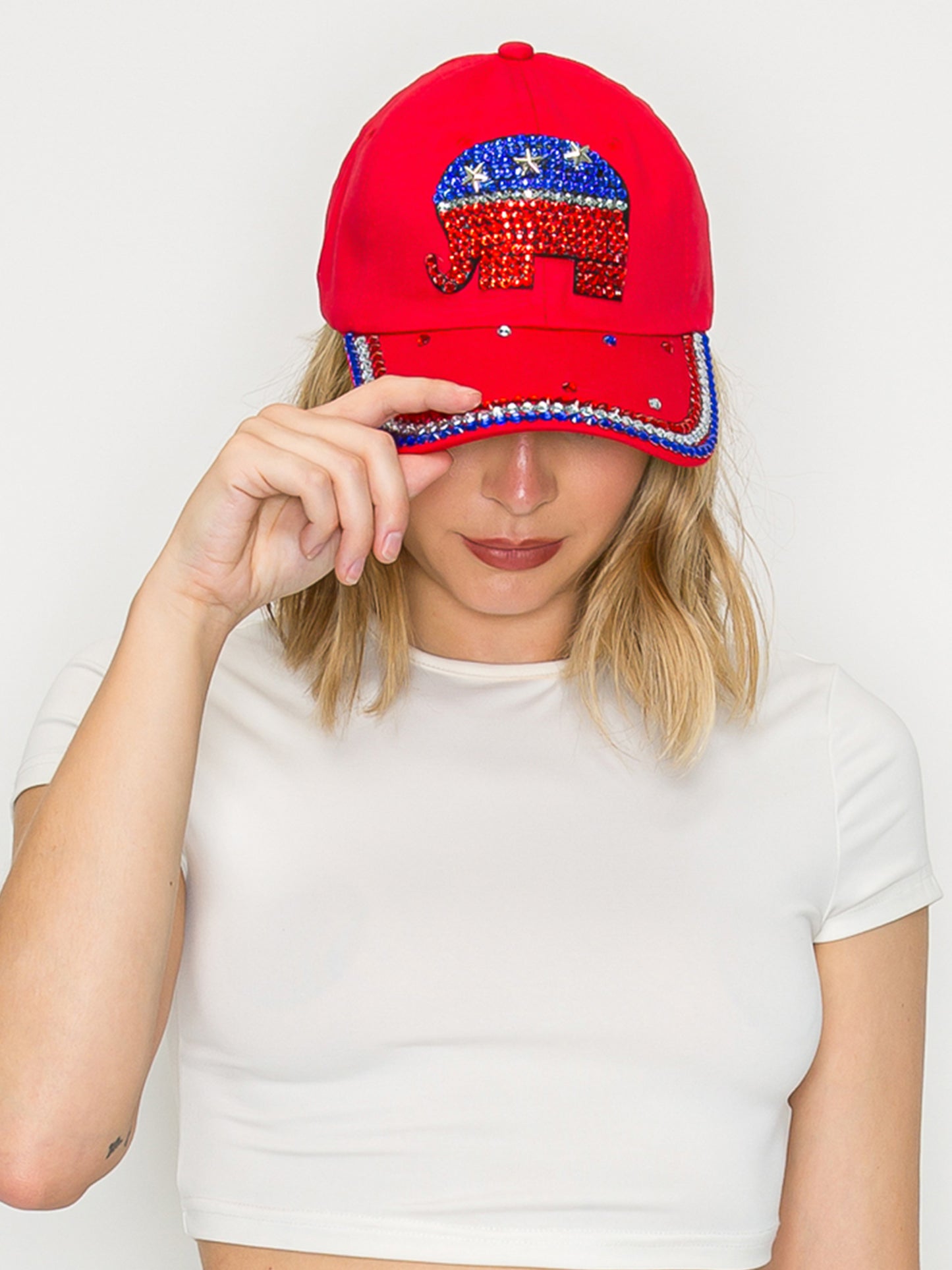 Reagan US Flag Rhinestone Studded Red, White, and Blue Baseball Cap
