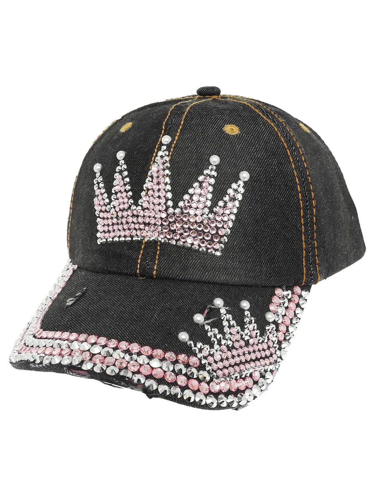 Adeline Decorative Rhinestone Embellished Queen's Crown Denim Cap