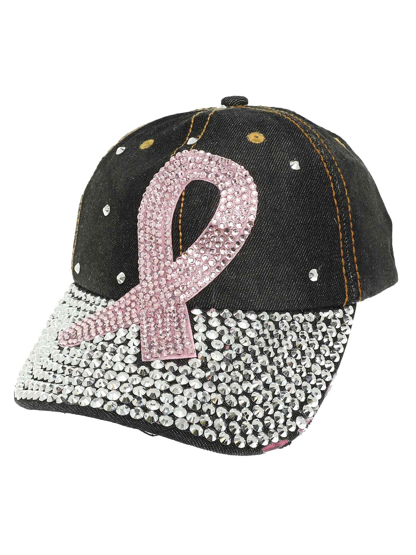 Eloise Rhinestone Pave Breast Cancer Awareness Ribbon Cap