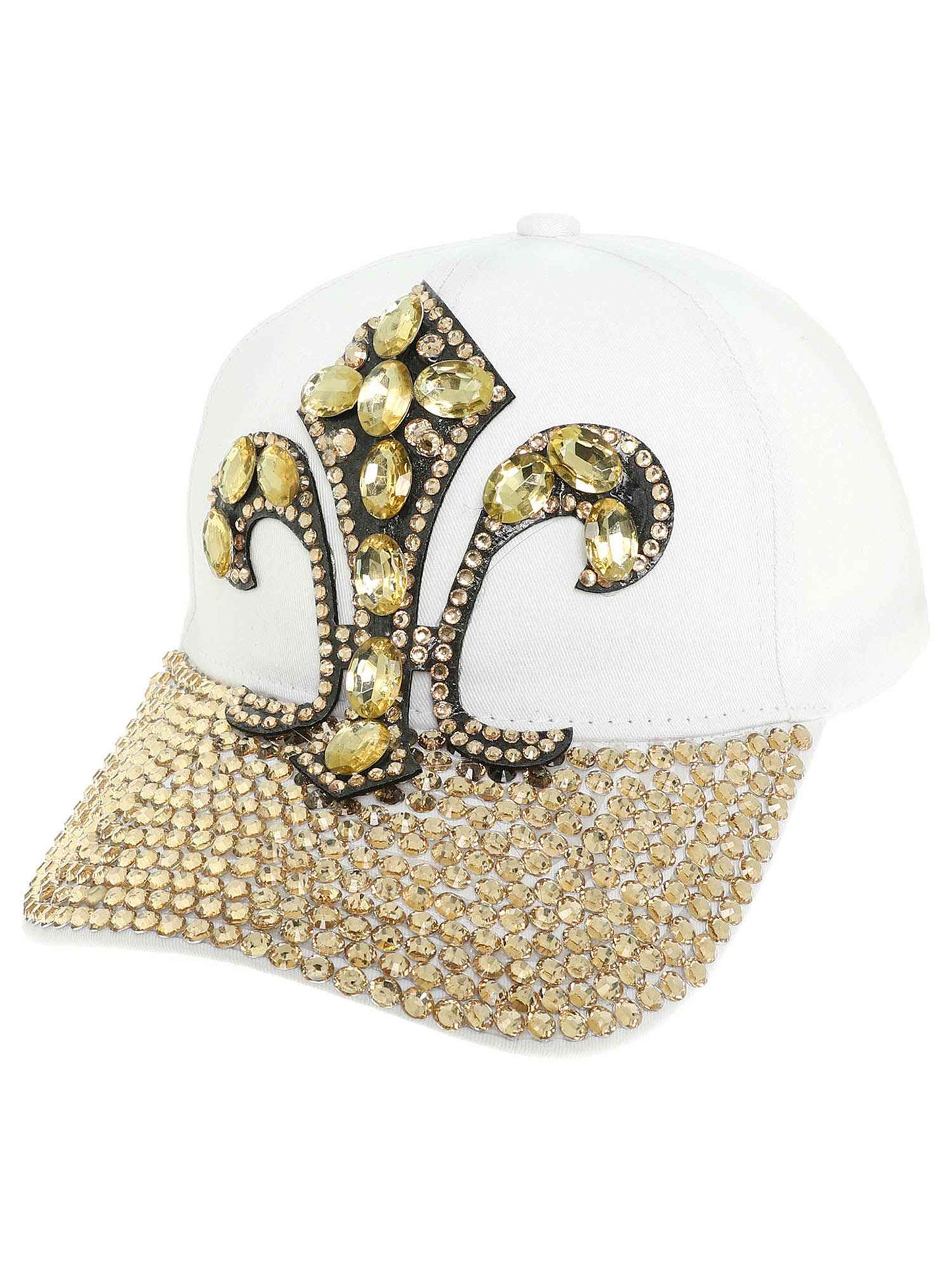 Ruby Crystal Rhinestone Embellished Fleur-de-Lis Denim Cap