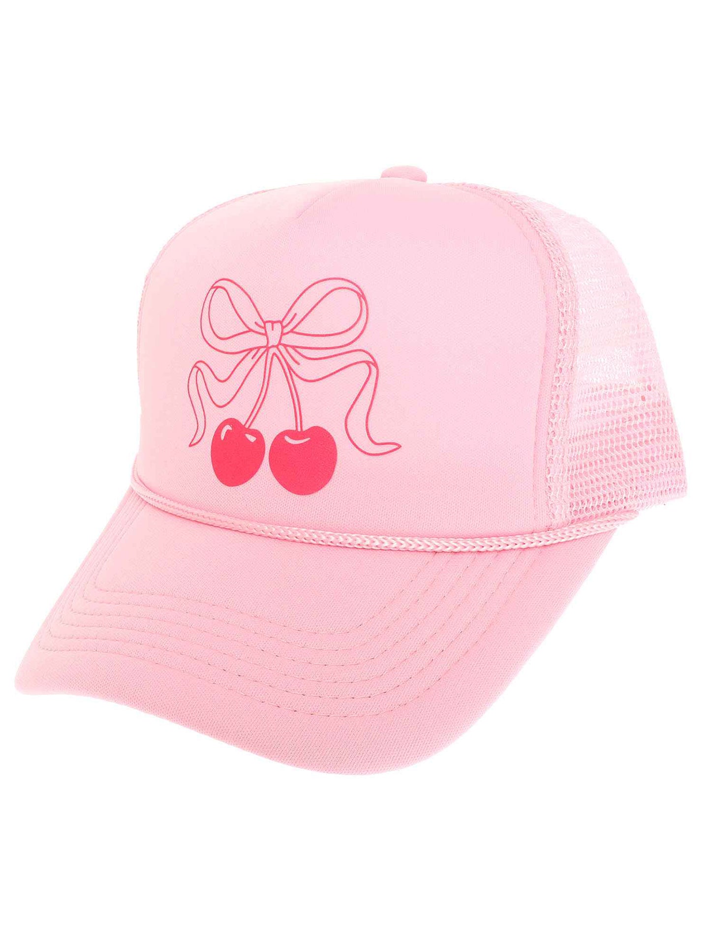Juliette Bow Knotted Cherries Graphic Print Fitted Trucker Hat