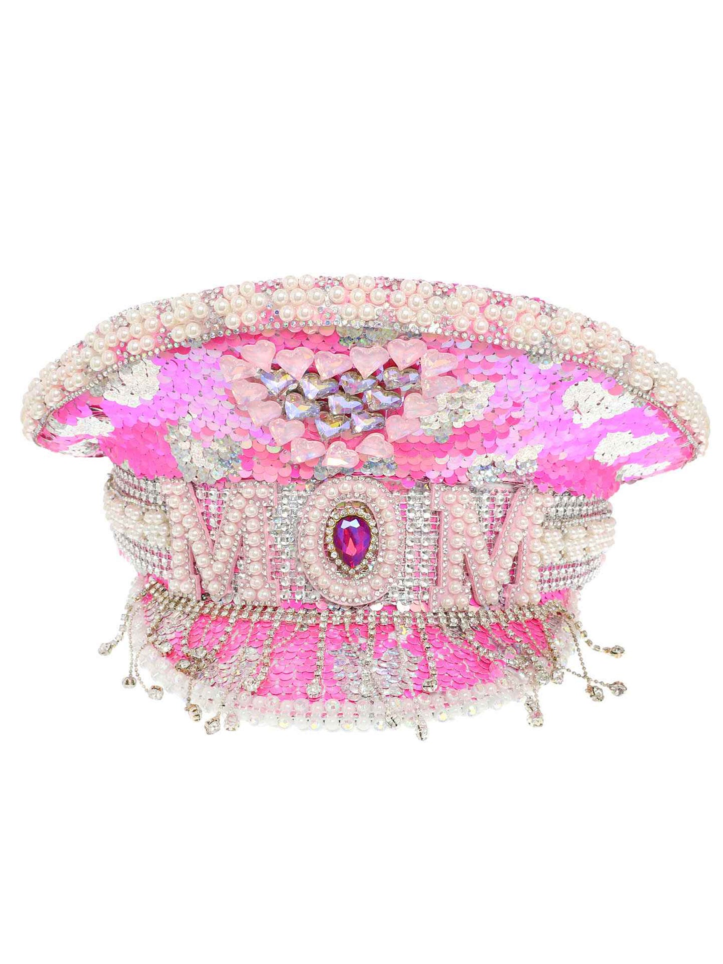 Luna “MOM” Pink Sequin & Pearl Crystal Embellished Love Hat