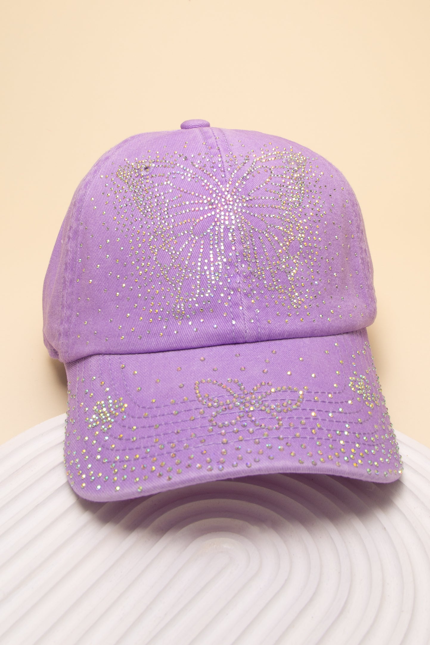 Charlotte Rhinestone Embellished Butterfly Design Denim Baseball Hat