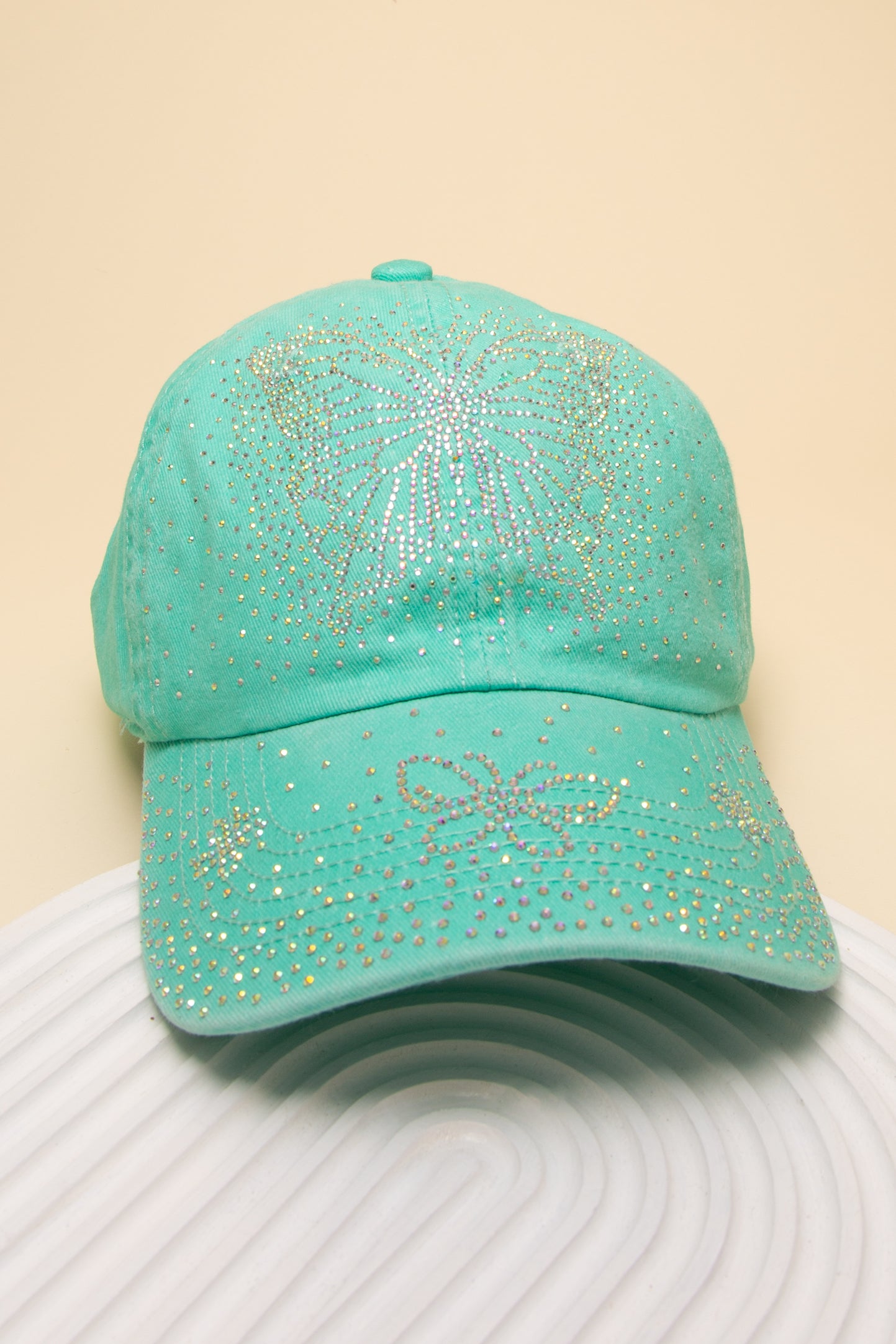 Charlotte Rhinestone Embellished Butterfly Design Denim Baseball Hat