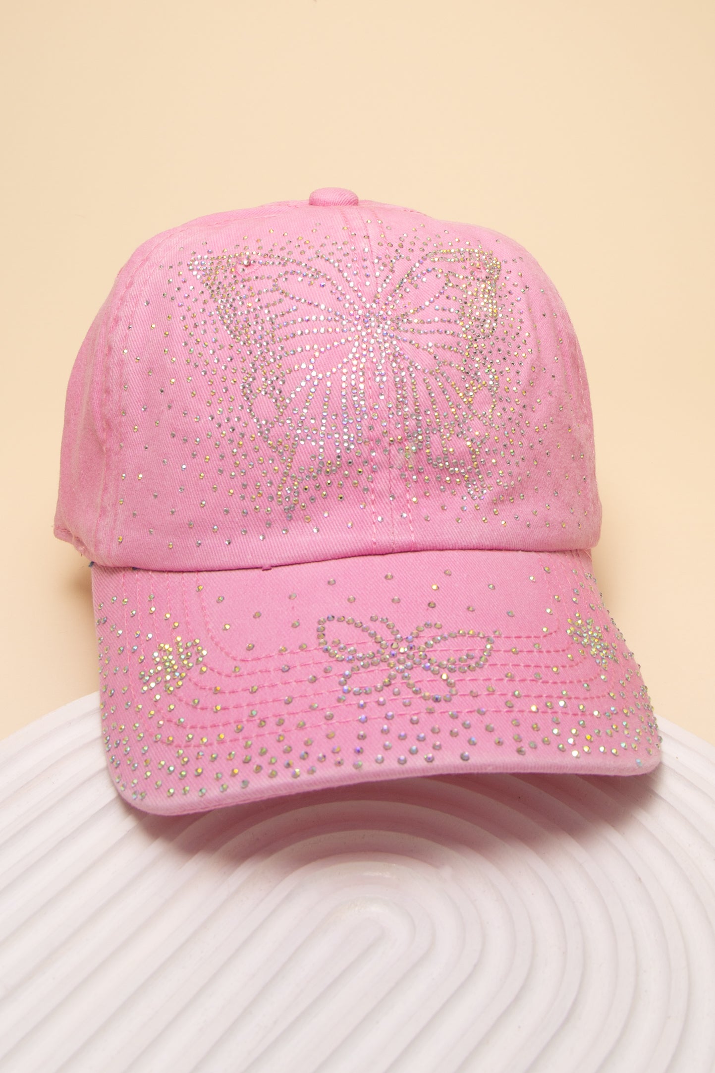Charlotte Rhinestone Embellished Butterfly Design Denim Baseball Hat