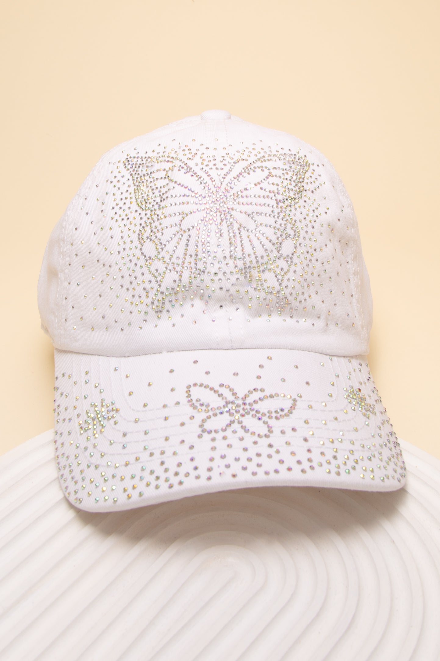 Charlotte Rhinestone Embellished Butterfly Design Denim Baseball Hat
