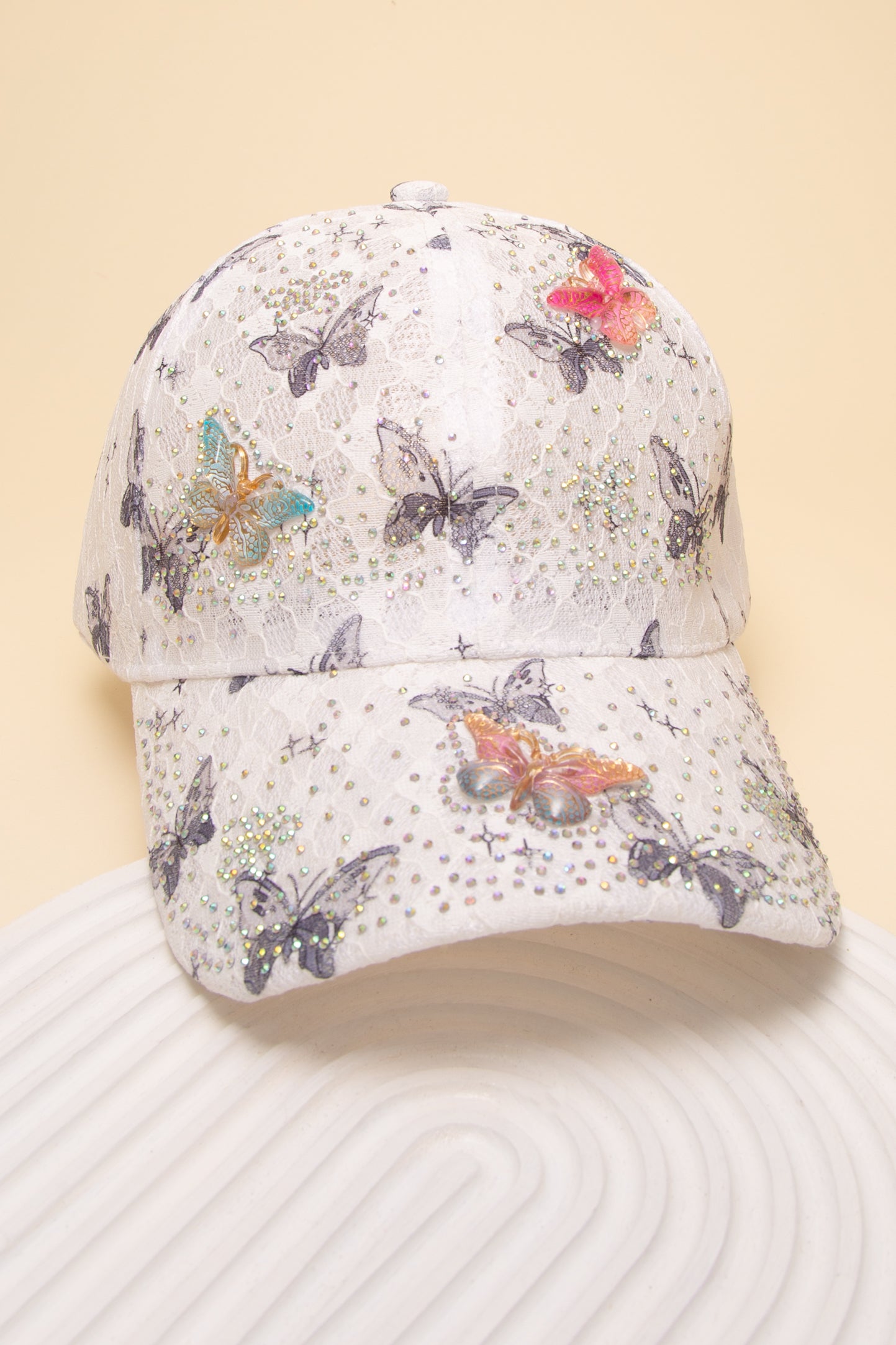 Camila Butterfly Baseball Cap with Rhinestone Embellished Charm | Black