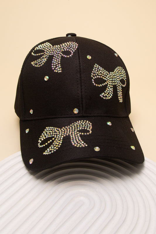 Haven Rhinestone Embellished Bow Design Relaxed Fit Denim Baseball | Black