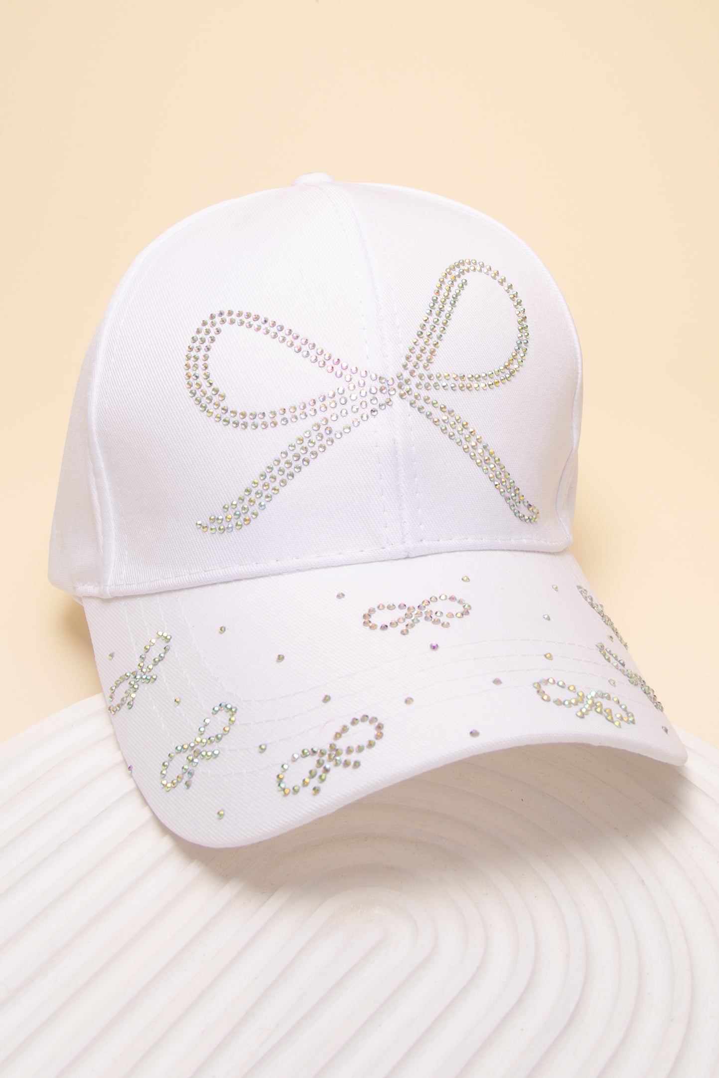 Lia Rhinestone Embellished Long Tail Bow Design Denim Cap