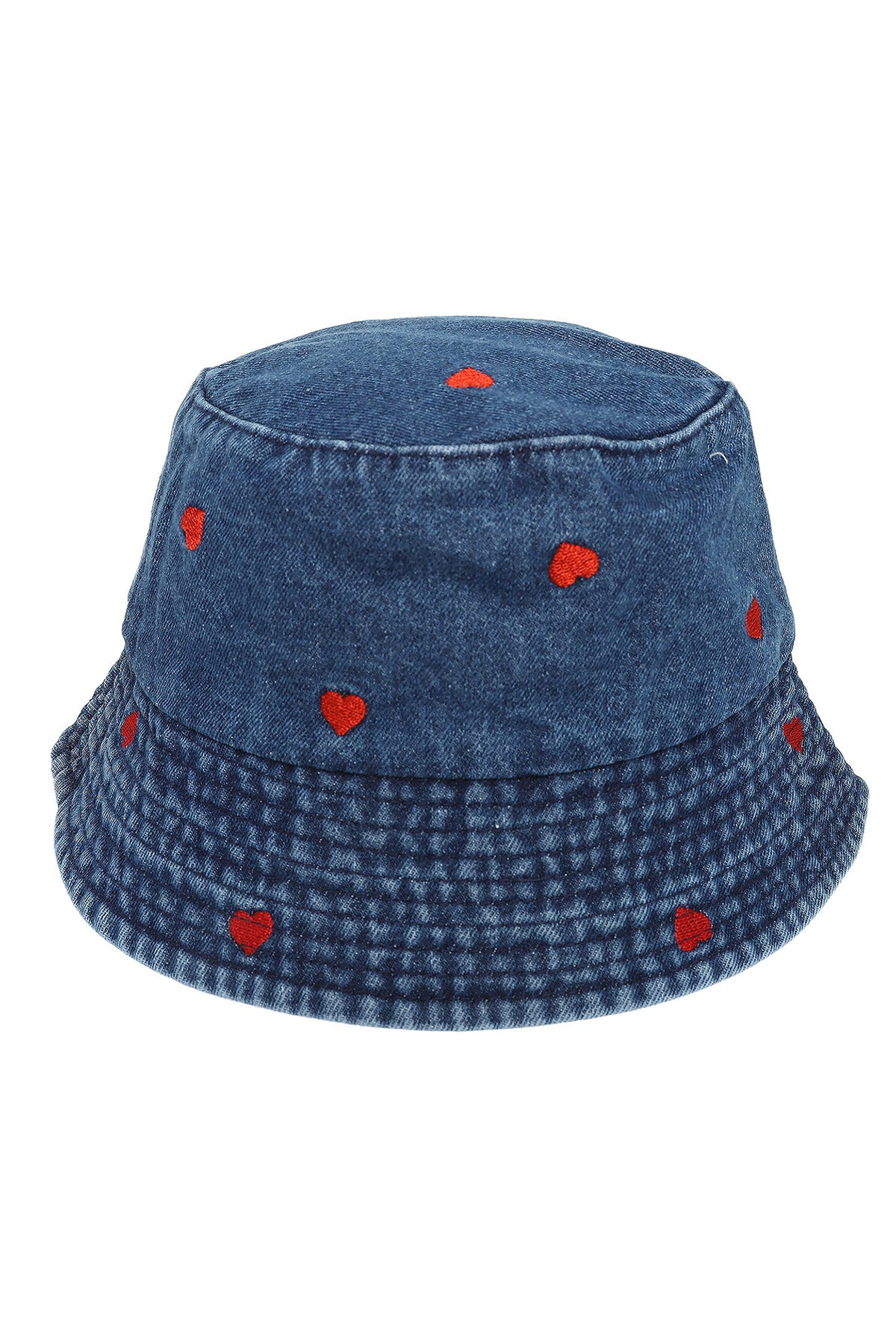 Hallie Relaxed Denim Bucket Hat with Embroidered Heart Accents | Dark Denim