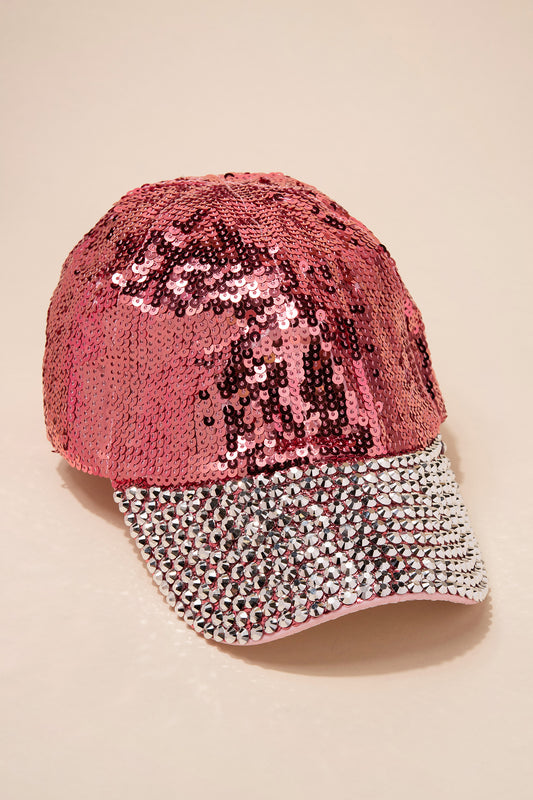 Gloria Sequin and Rhinestone Cap | Pink