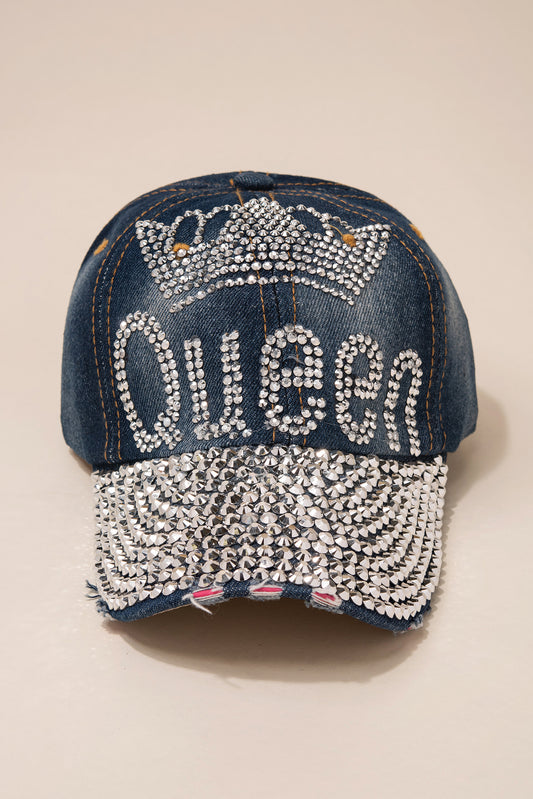 Queen Rhinestone Brim Cap | Dark Denim