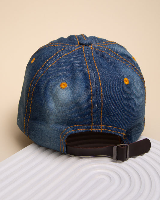 Marie Rhinestone Studded "Baseball Mom" Denim Baseball Cap | Dark Blue