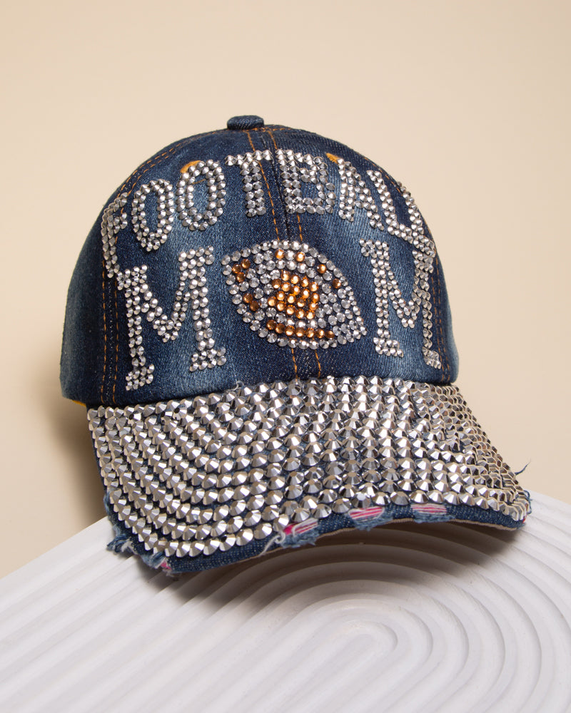 Sharon Football Mom Jeweled Cap | Dark Blue