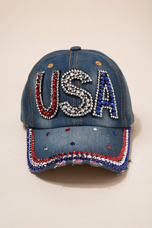 USA Red White and Blue Denim Cap