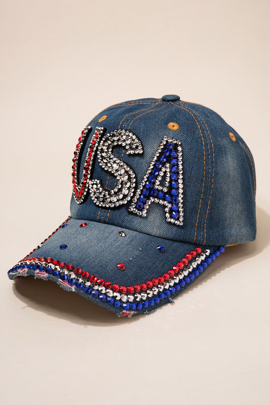 USA Red White and Blue Denim Cap