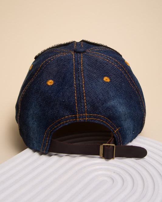 Karen Rhinestone Crystal Butterfly Denim Baseball Cap | Dark Blue