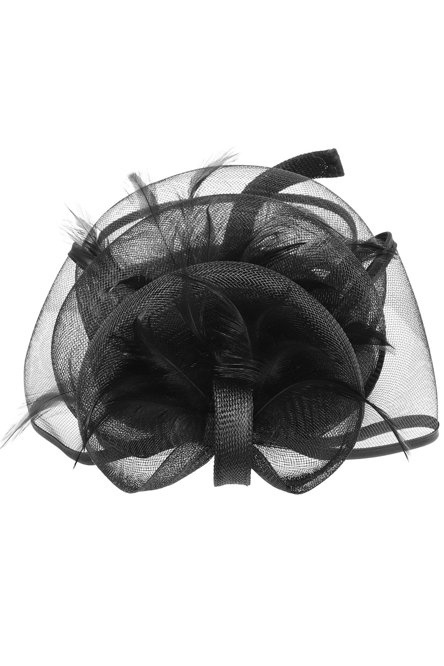 Kimberly Floral Swirl Feathered Mesh Hat with Dual Clips | Black