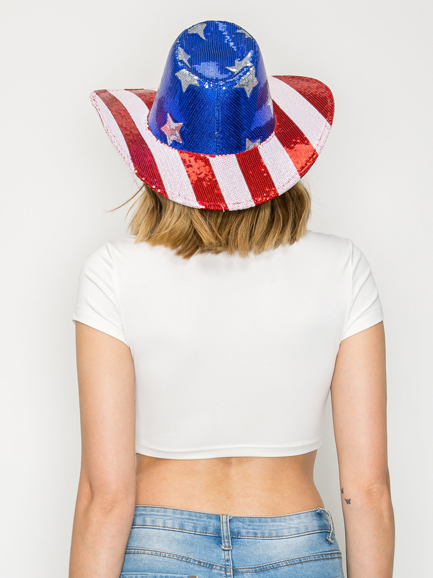 Faith Western American Flag Sequined Cattleman Styled Cowboy Hat