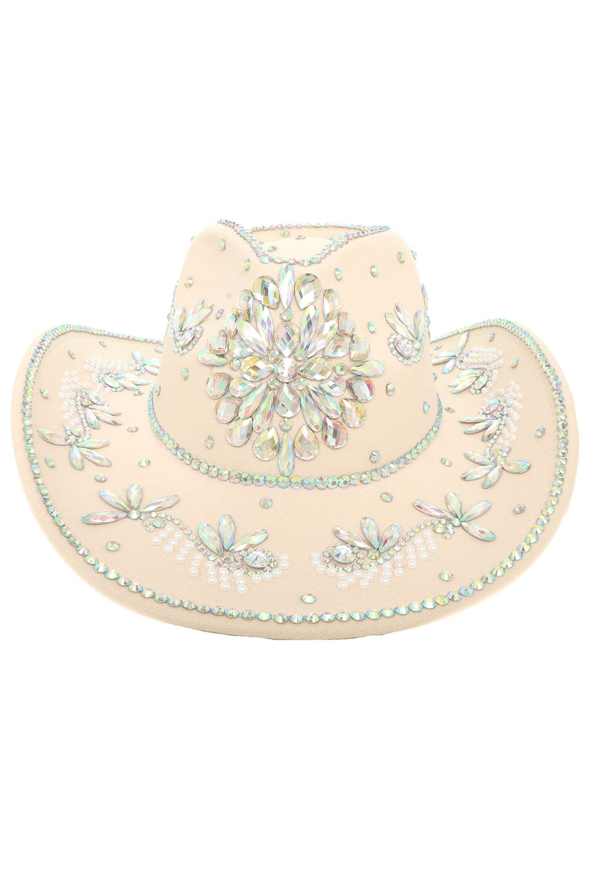 Arianna Sombrero Style Cowboy Hat with Crystal and Pearl Accents | Ivory