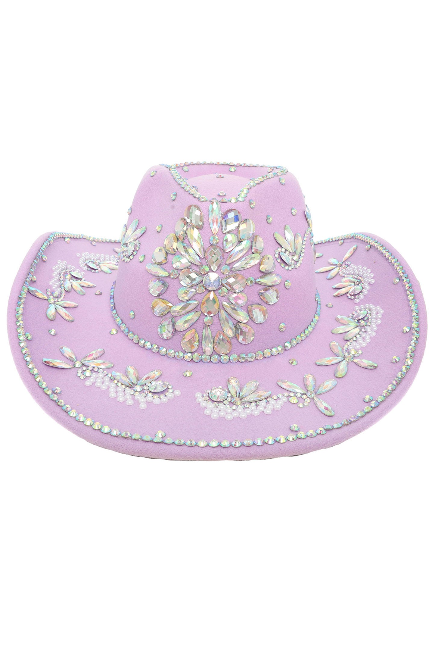 Arianna Sombrero Style Cowboy Hat with Crystal and Pearl Accents | Lavender